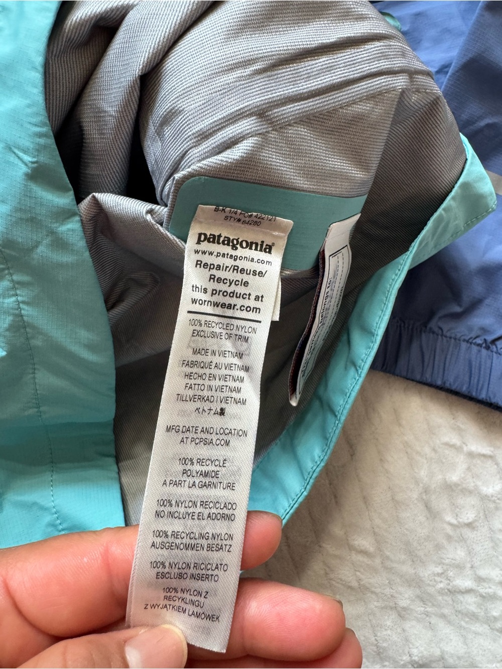 Patagonia Boys' Two-Tone Blue & Teal Raincoat - Picture 7 of 15
